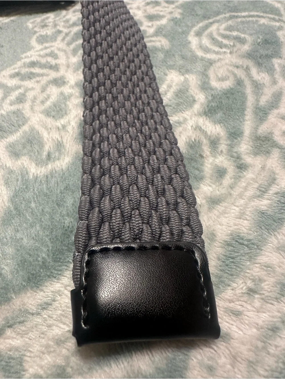 NWT PX Men’s Size 42 Grey Woven Stretch Belt Leather Trim Adjustable